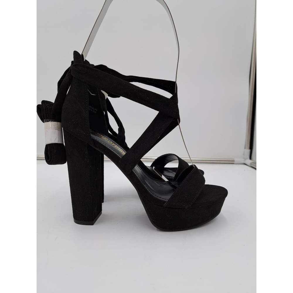 NWOB Dream Pairs Black Suede 5.5" High block heel ankle wrap dressy sandals 6